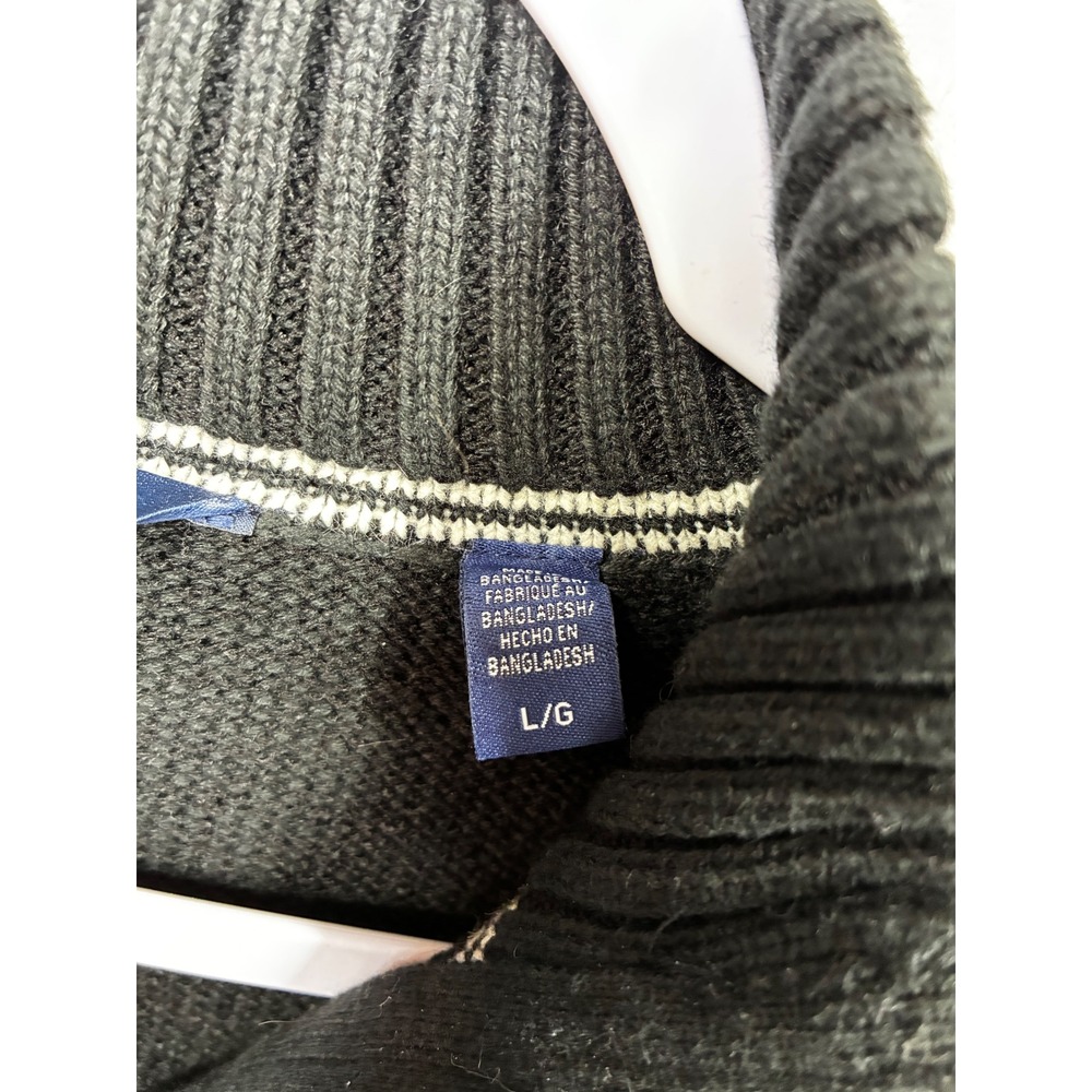 IZOD Mens Charcoal Grey Fair Isle Quarter Zip Cotton Blend Sweater Large - Picture 4 of 8